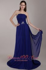Discount Peacock Blue Empire Strapless Court Train Chiffon Sequins Prom Dress