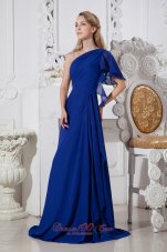 Discount Royal Blue A-line One Shoulder Prom Dress Brush Train Chiffon