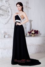 Discount Sexy Black and White Strapless Prom / Evening Dress Brush Train Chiffon Beading