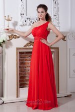 Discount Red One Shoulder Prom Dress Empire Floor-length Chiffon