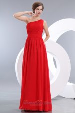 Discount Beauty Red Empire One Shoulder Homecoming Dress Floor-length Chiffon Ruch
