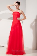 Discount Modest Red Column Strapless Prom Dress Tulle Rush Floor-length