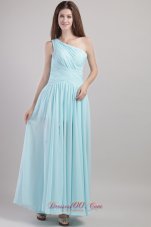 Discount Light Blue Empire One Shoulder Ankle-length Chiffon Ruch Prom Dress