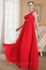 Discount Red Empire One Shoulder Floor-length Chiffon Beading and Ruch Plus Size Prom / Evening Dress