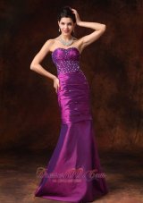 Fashion Purple Mermaid Sweetheart Beaded Decorate Waist Taffeta Formal Evening Prom Gowns For Custom Made