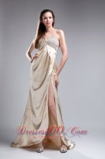 Fashion Gorgeous Empire Sweetheart Brush Train Taffeta Beading Champagne Prom Dress