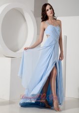 Fashion Customize Light Blue Empire One Shoulder Evening Dress Chiffon Beading Floor-length