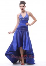 Fashion 2013 Halter Beaded A-line High-low For Royal Blue Prom Dress