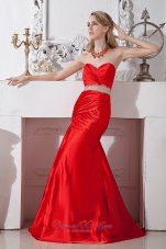 Fashion Red Mermaid Sweetheart Beading Prom Dress Floor-length Taffeta