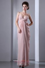 Fashion Baby Pink Column Spaghetti Straps Prom Dress Floor-length Chiffon