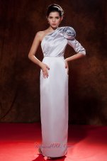 Fashion Unique Lilac Column / Sheath Prom Dress One Shoulder Satin Hand Made Flower Floor-length