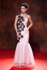 Fashion Dramatic Baby Pink Prom Dress Mermaid One Shoulder Embroidery Floor-length Organza