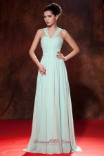 Fashion Beautiful Apple Green Prom Dress Straps Chiffon Ruch Empire Floor-length