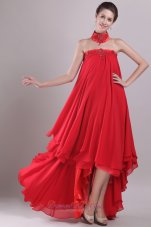 Fashion Red A-Line / Princess Strapless High-low Chiffon Embroidery with Beading Prom / Homecoming Dress