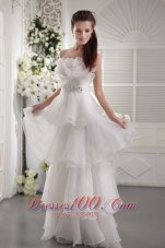 Fashion White Empire Strapless Floor-length Organza Beading Prom / Evening Dress