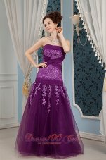 Fashion Cheap Elegant Purple Prom Dress Column Strapless Embroidery Floor-length Tulle