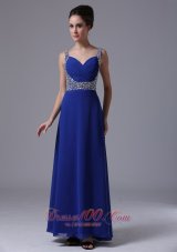 Formal Beaded Decorate Shoulder Straps Chiffon Royal Blue maxi Prom Dress