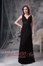 Formal Sexy Column V-neck Little Black Dress Lace Belt and Ruch Floor-length