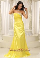 Formal Yellow Strapless With Ruch and Beading Bodice Prom Dress Gorgeous Custom Made