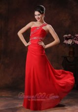Formal One Shoulder Red Chiffon Prom Dress With Beaded Decorate In Greer Arizona