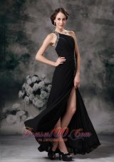 Formal Customize Black Empire One Shoulder Evening Dress Chiffon Beading Floor-length