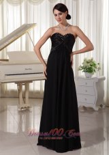 Formal Sweetheart Beaded Black Satin and Chiffon Modest Dress For Formal Evening