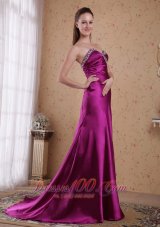 Formal Fuchsia Column / Sheath Sweetheart Brush / Sweep Elastic Woven Satin Beading and Pleat Prom Dress
