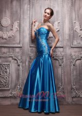 Formal Blue Column Sweetheart Floor-length Taffeta Beading and Ruch Prom Dress
