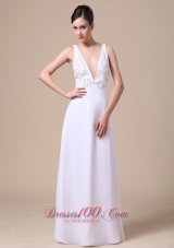 Formal Elegant V-neck Empire Beading Chiffon Prom Dress White