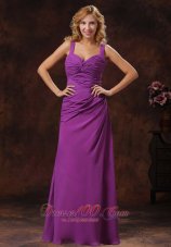 Formal Purple Straps Ruched Bodice Discount Bridesmaid Dress Floor-length
