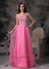 Formal Elegant Rose Pink Empire Sweetheart Prom Dress Taffeta and Tulle