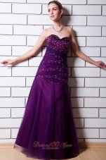 Formal Purple A-line Sweetheart Beading Prom Dress Tulle and Taffeta Floor-length