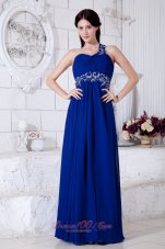 Formal Royal Blue Empire One Shoulder Prom / Evening Dress Chiffon Appliques Floor-length