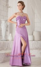 Formal Lavender Column Sweetheart Floor-length Satin Ruch Bridesmaid Dress