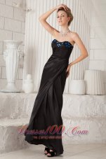 Formal Black Column Sweetheart Ankle-length Taffeta Appliques Prom Dress