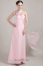 Formal Baby Pink Empire Asymmetrical Ankle-length Chiffon Prom Dress