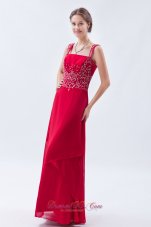 Formal Coral Red Empire Straps Prom Dress Beading Floor-length Chiffon