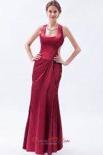 Formal Wine Red Column / Sheath Square Prom Dress Satin Floor-length