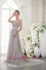 Formal Grey Empire Sweetheart Brush Train Chiffon Beading and Ruch Prom / Evening Dress