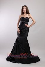 Formal Black Mermaid Sweetheart Court Train Taffeta Beading Prom / Evening Dress