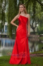 Formal Red Empire One Shoulder Floor-length Taffeta Beading Prom Dress