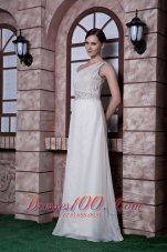 Formal Popular White Prom Dress Empire One Shoulder Beading Chiffon Floor-length