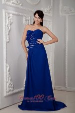 Formal Luxurious Royal Blue Prom Dress Empire Sweetheart Beading Brush Train Chiffon