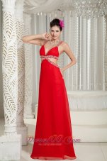 Formal New Red Empire Evening Dress Straps Chiffon Beading Floor-length