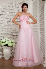 Formal Beautiful Baby Pink A-line Strapless Prom / Evening Dress Tulle Beading Floor-length