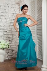 Formal Custom Made Tuquoise Column Strapless Prom / Evening Dress Taffeta Beading Ankle-length