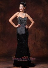 Celebrity Black Sweetheart Beaded Decorate Body Stylish Prom Gowns Whit Brush Train For Custom Made In Opelika Alabama