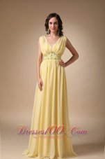 Yellow Empire V-neck Floor-length Chiffon Beading Prom / Celebrity Dress