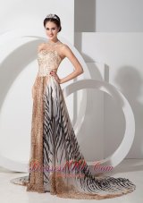 Celebrity Multi-color Empire Strapless Court Train Special Fabric Prom Dress