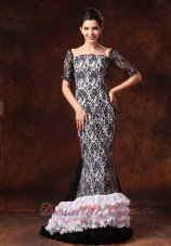 Celebrity Half Sleeves Black And White Square Lace Brush Designer 2013 Prom Celebrity Gowns In Athens Alabama